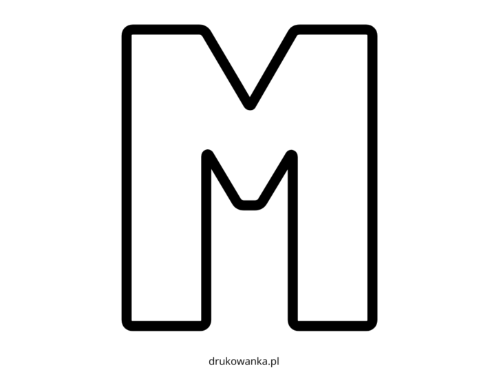 bogstavet M til udskrivning og farvelægning