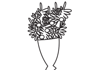blad i en vas som kan skrivas ut och färgläggas