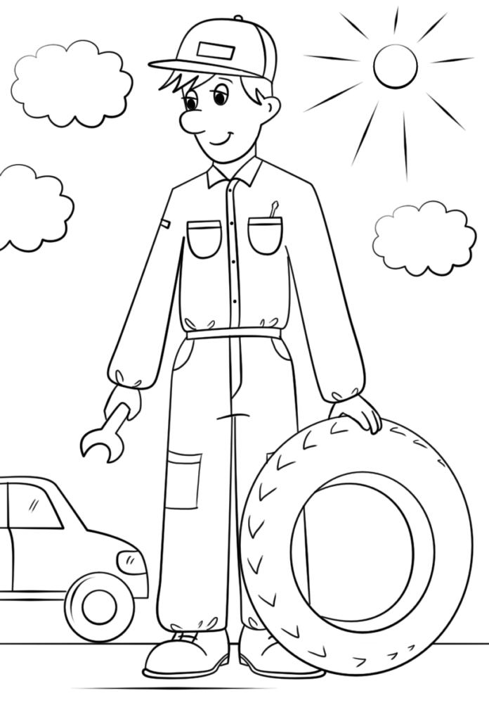 car mechanic for kids coloring book to print