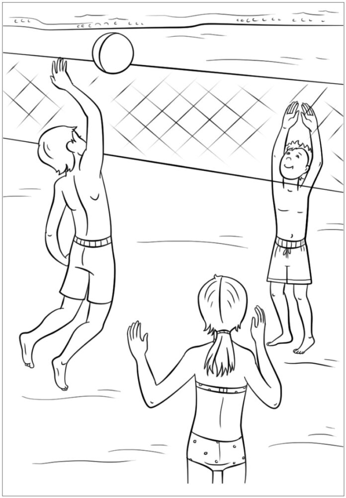 volleyball match on sand coloring book to print