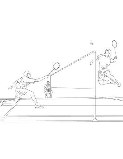 Badmintonový zápas omaľovánky k vytlačeniu