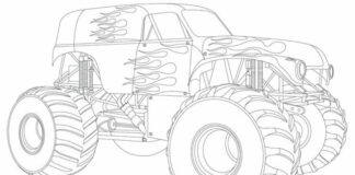 monster truck i brand malebog til udskrivning