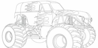 monster truck on fire coloring book to print