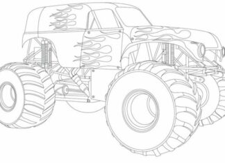 monster truck on fire coloring book to print