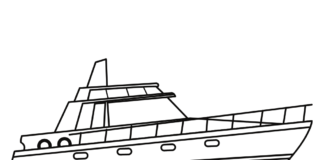 Motorboot im Hafen Malbuch zum Ausdrucken