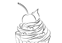 muffin with cherry coloring book to print