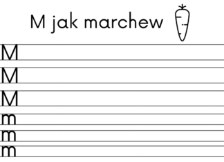 m-kirjaimen kirjoittamisen opettelu tulostettava värityskirja