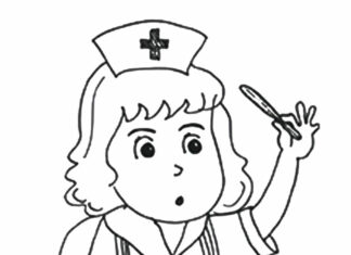 Sjuksköterska undersöker feber och kan skrivas ut som målarbok