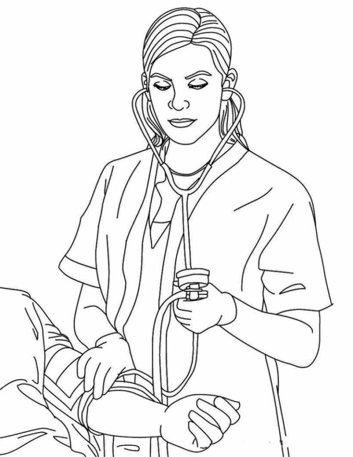 nurse measures blood pressure coloring page printable