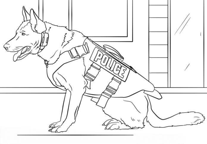 policajný pes na vytlačenie omaľovánky