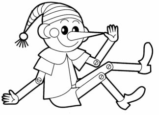 Pinocchio niño de madera para colorear para imprimir