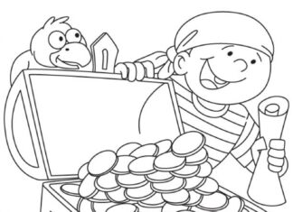 pirate parrot and treasure coloring book to print