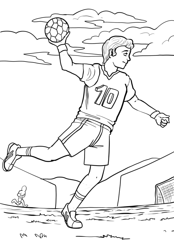 handball on grass coloring book to print