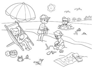 beach in summer coloring book to print