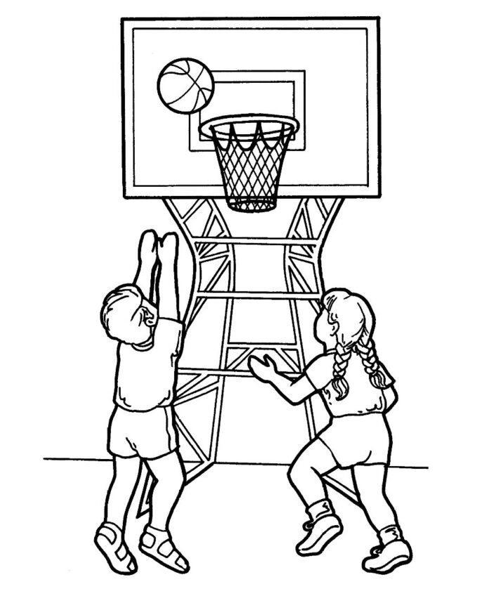 Basketbalový duel omaľovánky k vytlačeniu