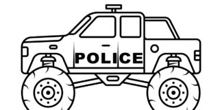 libro para colorear de monster truck de la policía para imprimir