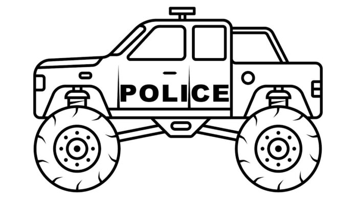 policja monster truck kolorowanka do drukowania