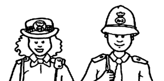 um policial e uma mulher policial para colorir livro para imprimir