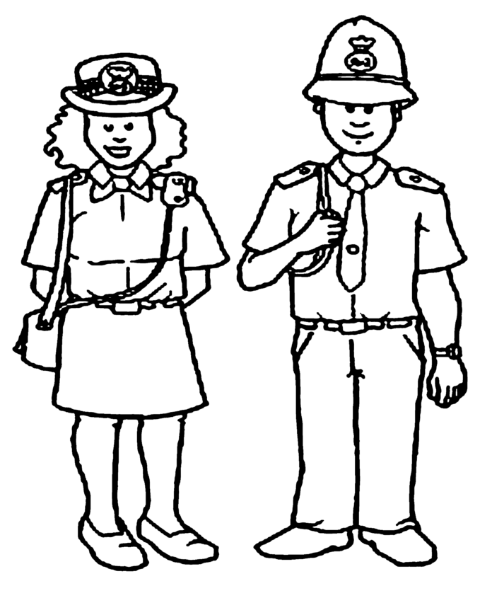 un policier et une policière - livre à colorier à imprimer