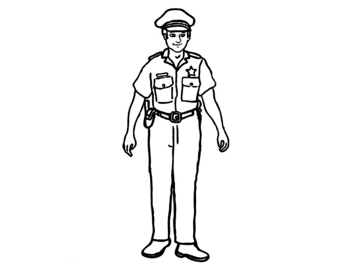 poliisi univormussa tulostettava värityskirja