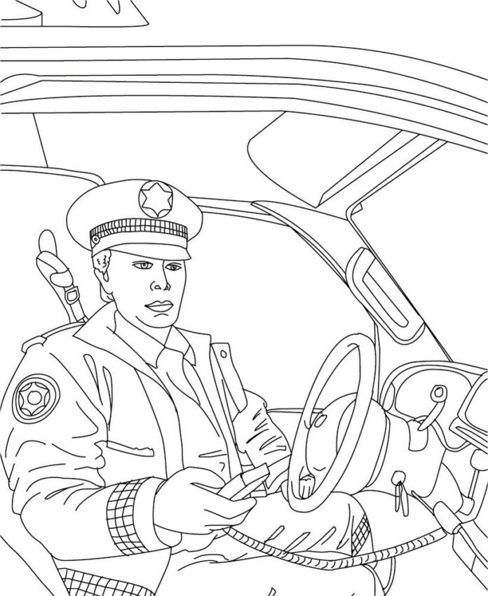 livre à colorier "Policewoman on duty" à imprimer