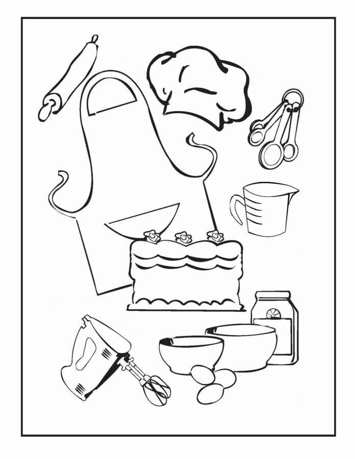 chef's utensils coloring book to print