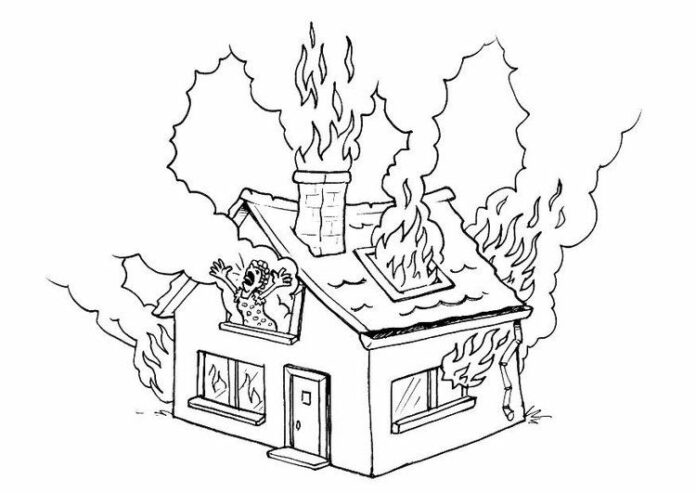burning house coloring book to print