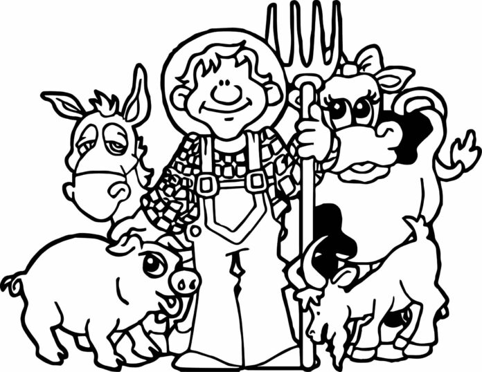 farvelægningsbog til udskrivning om landmænd og dyr