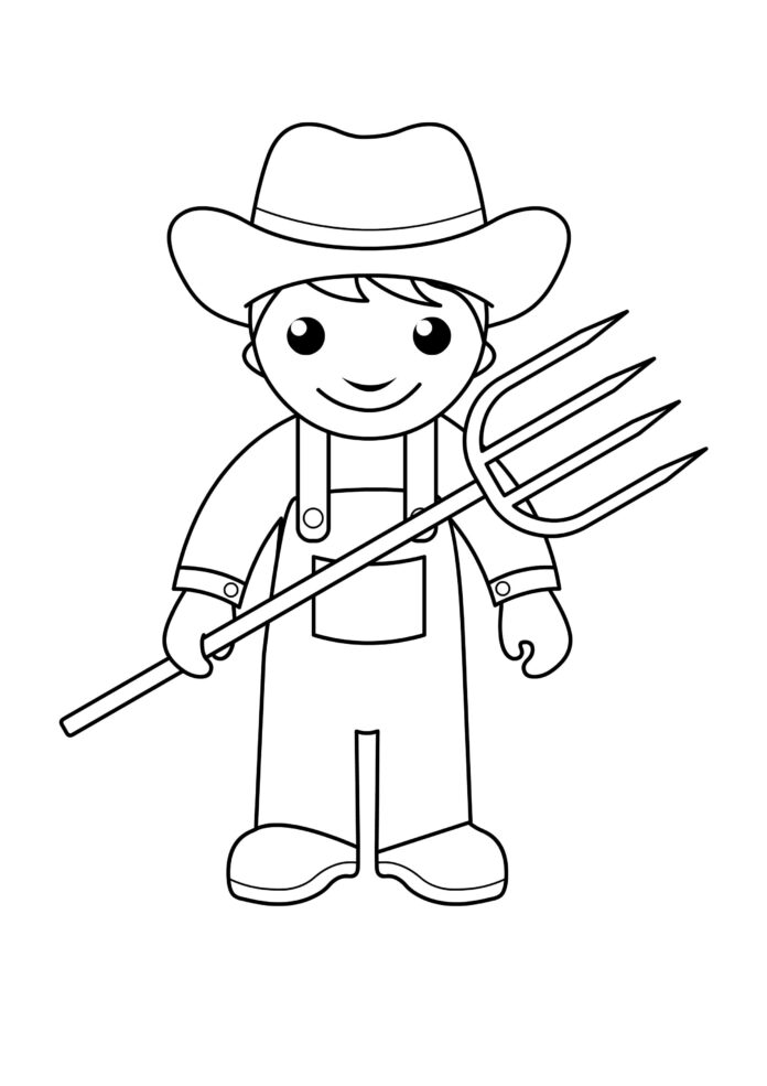 farmer with a pitchfork coloring book to print