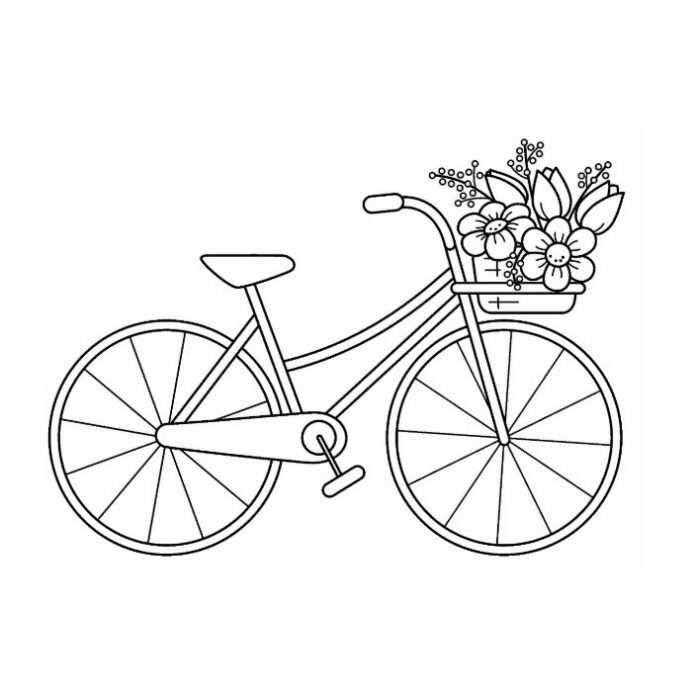 cykel med korg färgbok att skriva ut