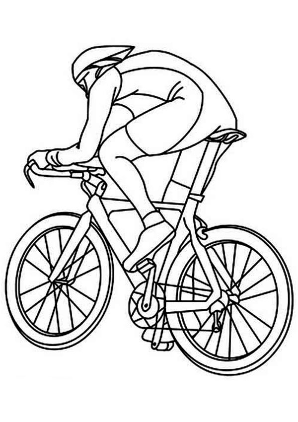 cyklist i en tävling målarbok att skriva ut