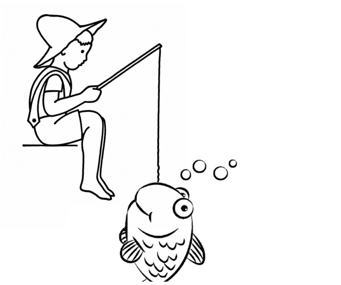Rybář a zlatá rybka omalovánky k vytisknutí