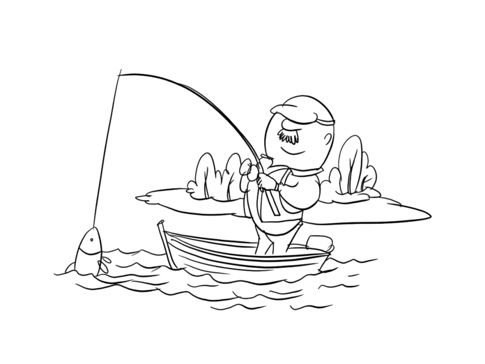 pêcheur sur un bateau - livre à colorier à imprimer