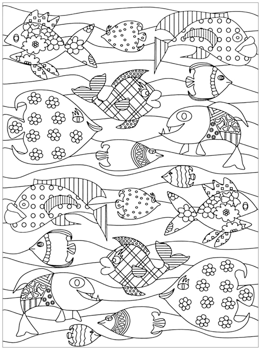 印刷とオンライン水族館の魚の塗り絵の本