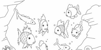 livre de coloriage "poissons dans l'aquarium" à imprimer