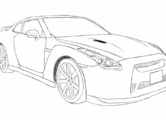drawing of Nissan Gtr coloring book to print