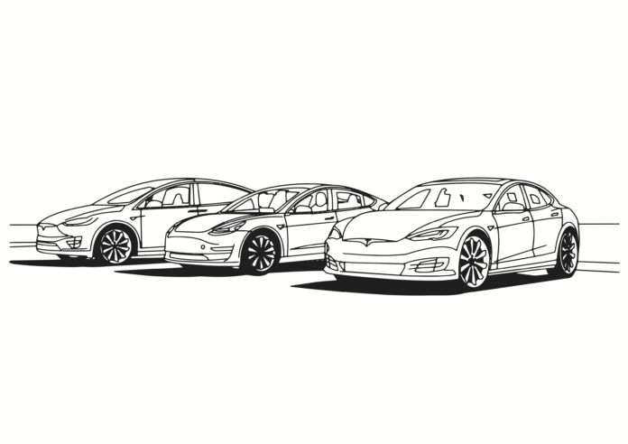 Tesla autá na vytlačenie omaľovánky