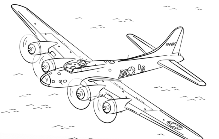 Flugzeug-Bomber-Malbuch zum Ausdrucken