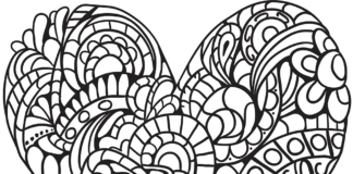 heart in zentangle patterns coloring book to print