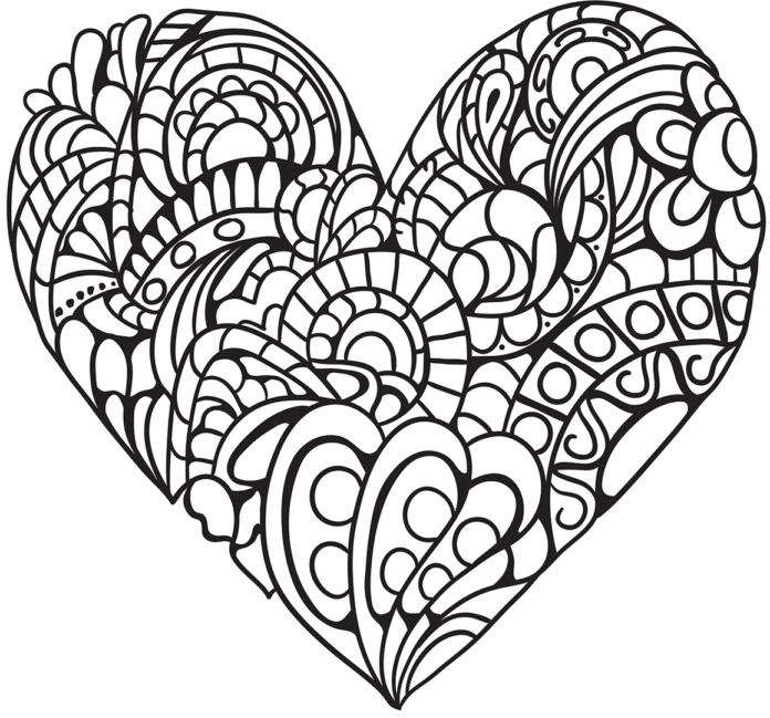 srdce se vzory zentangle k vytisknutí omalovánky