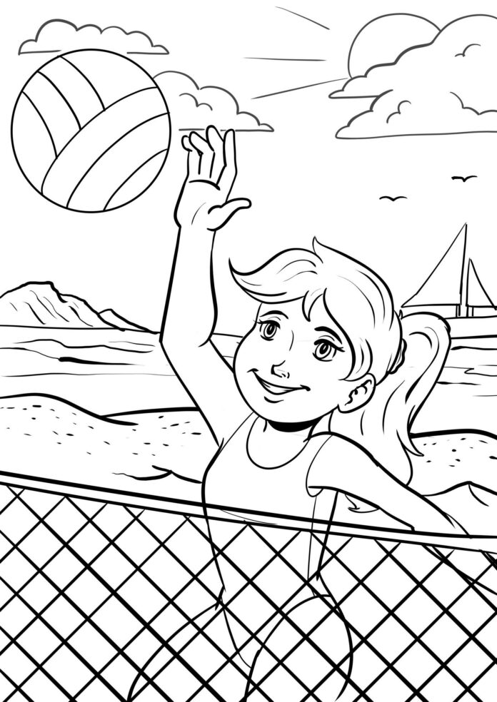 volleyboll på stranden - en målarbok som kan skrivas ut
