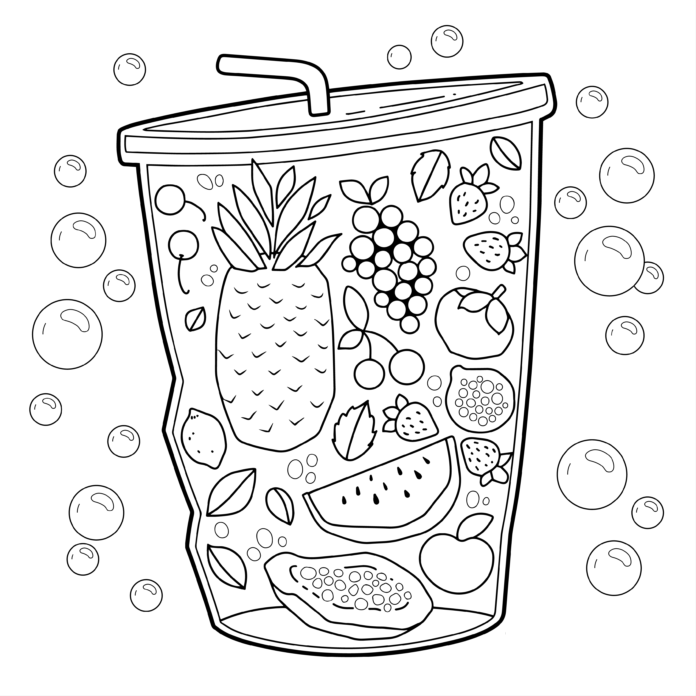 Fruit juice coloring book to print