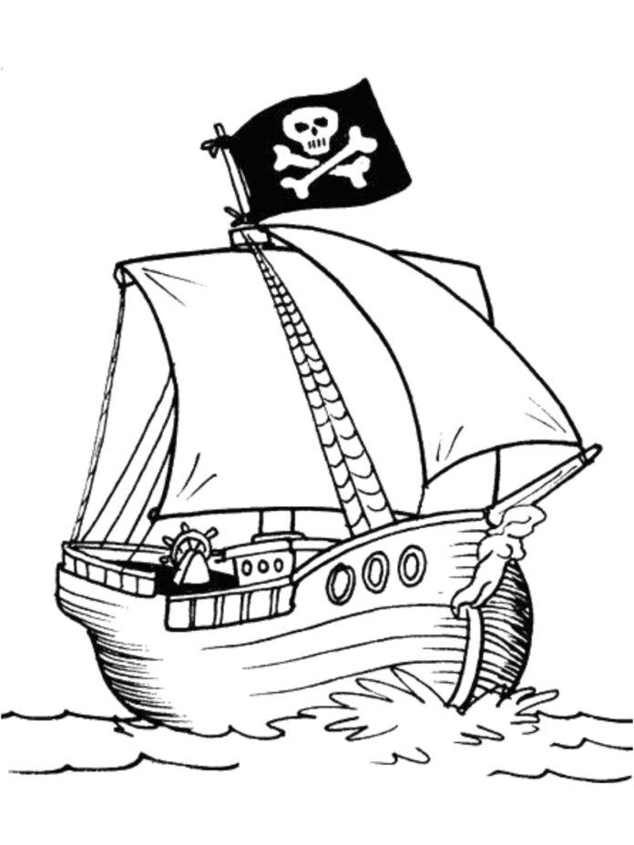 pirátská loď - omalovánky k vytisknutí