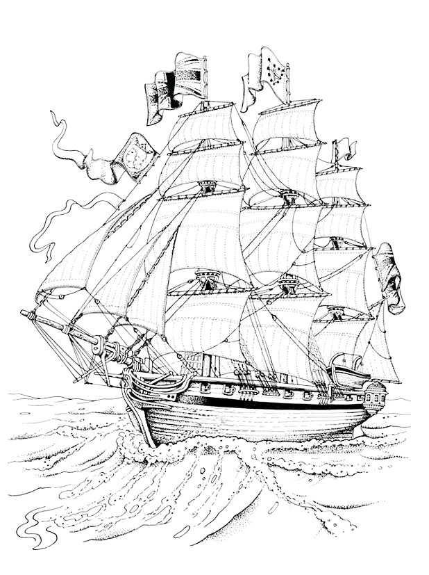 海賊船の印刷用塗り絵