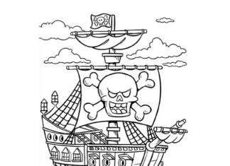 statek z flagą piratów kolorowanka do drukowania