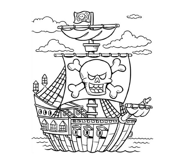libro da colorare nave bandiera pirata da stampare