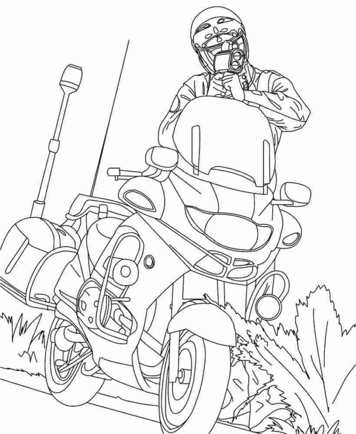 swat on a motorcycle colouring book to print