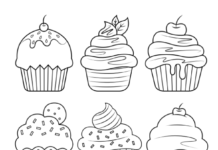 søde cupcakes til udskrivning og farvelægning