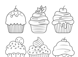 søde cupcakes til udskrivning og farvelægning