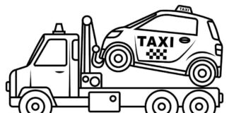 livre à colorier "taxi sur une remorque" à imprimer